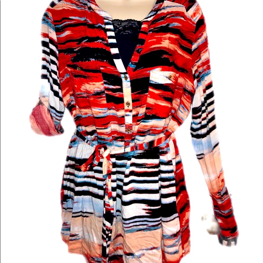 Calvin Klein XL tunic length belted shirt